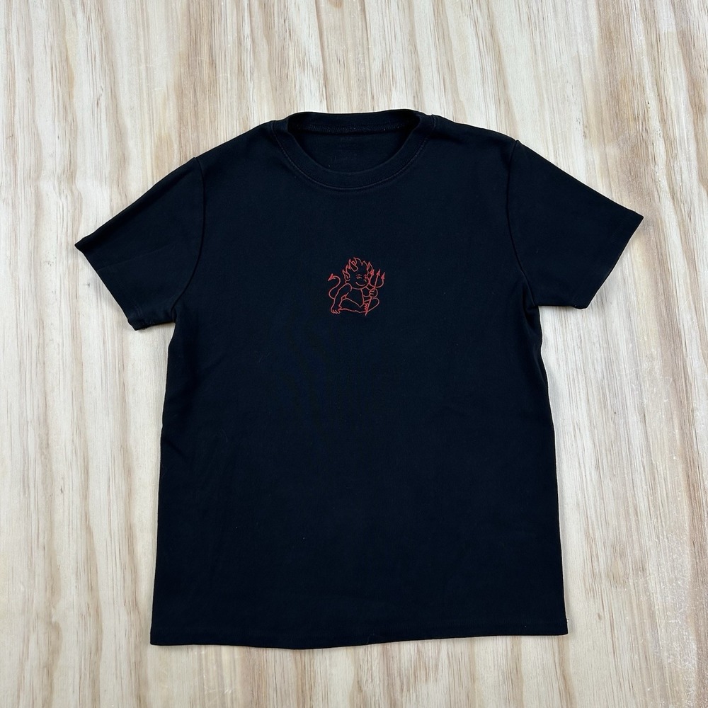 John Galt Women's Medium Black Heavyweight Fitted Baby Tee Devil Graphic Y2K